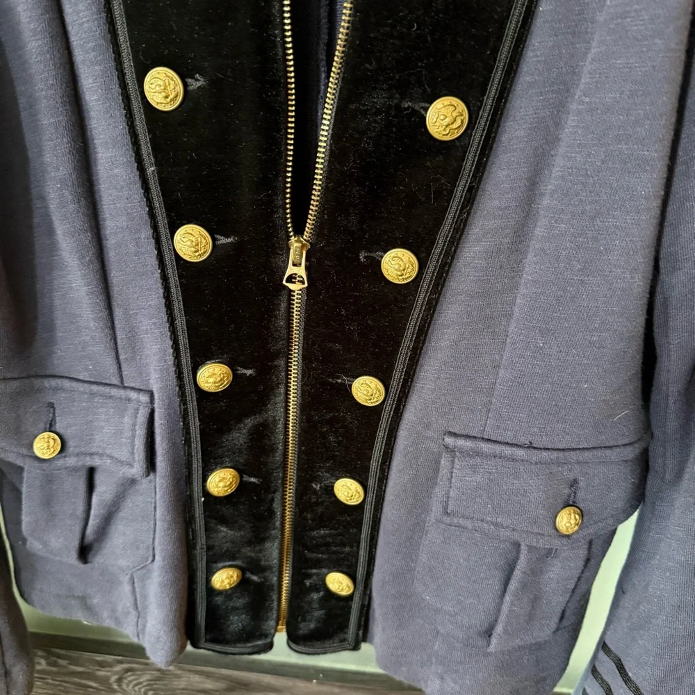 RARE DENIM&SUPPLY velvet gold button military full zip military inspired jacket